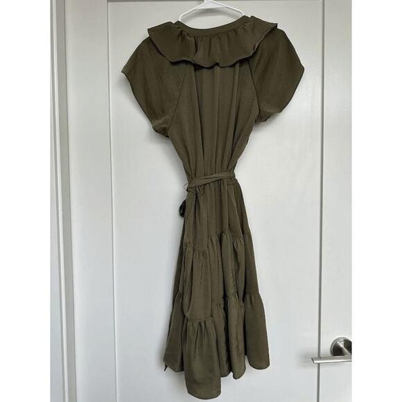NWT Lauren Ralph Lauren Womens Olive Green Satin Ruffle Tiered Dress Size 4 - Picture 4 of 9